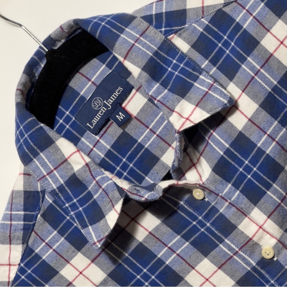 Lauren James Boyfriend Flannel Plaid Button Down Shirt Size Medium ~ Excellent